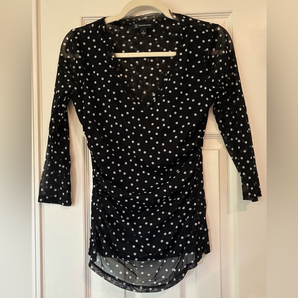 INC International Concepts Black Sheer Polka Dot Blouse size Small